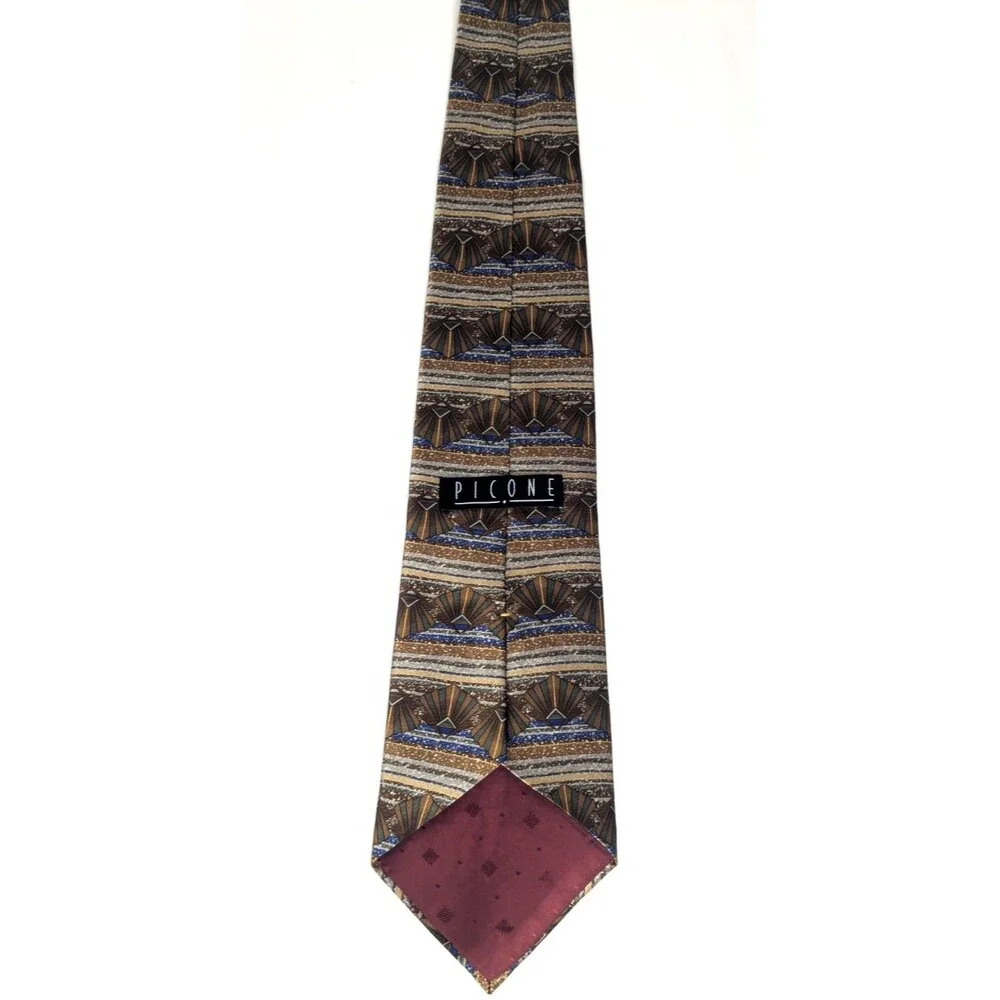 Picone Silk Tie Geometric Print Classic Vintage Style Neckwear - Neutral Colors